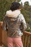 Long Sleeve Fuzzy Faux Fur Hood Padded Jacket