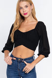 3/4 Slv Crop Woven Top