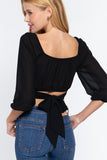 3/4 Slv Crop Woven Top