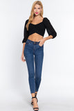 3/4 Slv Crop Woven Top