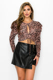 Mesh Animal Print Shirred Top