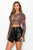 Mesh Animal Print Shirred Top