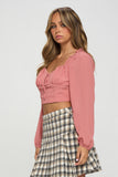 Smocked Long Sleeves Crop Top