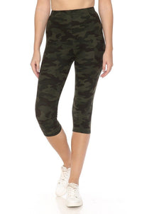 Multi-color Print, Cropped Capri Leggings In A Fitted Style With A Banded High Waist