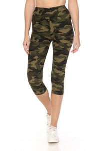 Multi-color Print, Cropped Capri Leggings In A Fitted Style With A Banded High Waist