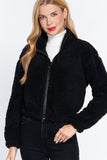 Long Slv Faux Fur Zip-up Jacket