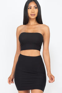 Ribbed Tube Top And Mini Skirt Sets