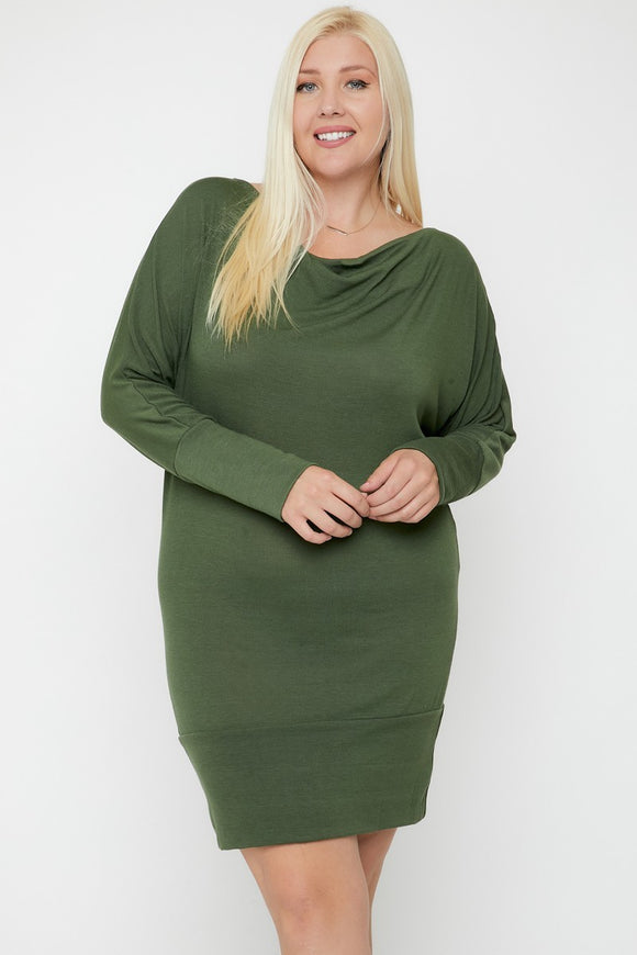 Draped Neck Long Sleeve Dress