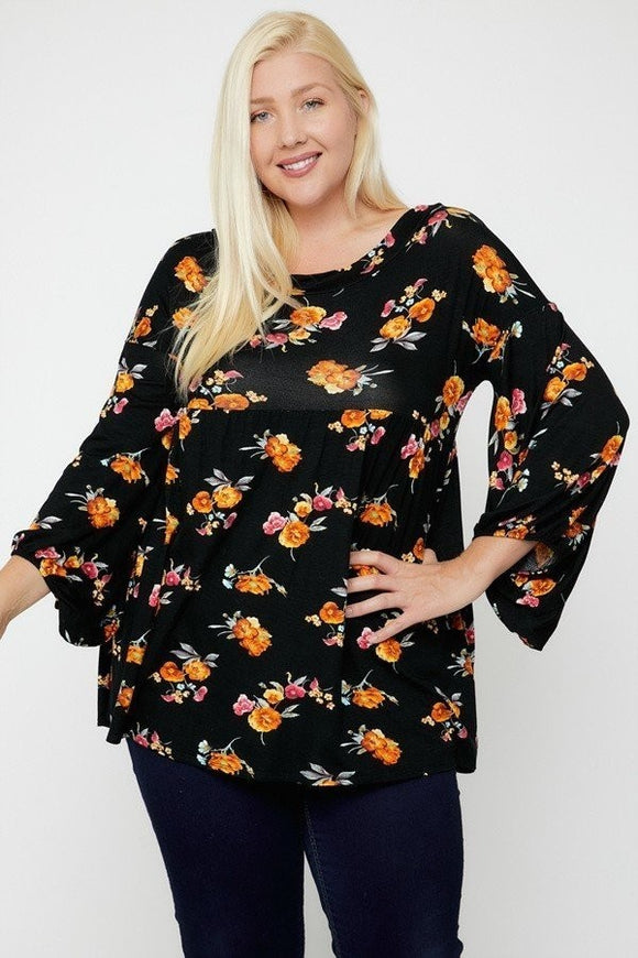 Floral, Bubble Sleeve Tunic Top