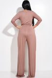 Solid 3/4 Sleeve Top And Wide Leg Pleated Pants Two Piece Set