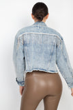 Accented Rhinestones Pocketed Denim Jacket