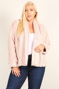 Plus Size Faux Fur Jackets With Open Front And Loose Fit