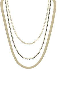 3 Layered Metal Rhinestone Chain Necklace