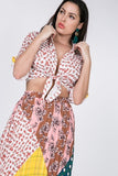 Tied Front Roll Up Sleeve Print Crop Top