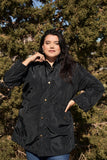 Plus Size Glossy Drawstring Hem Button-down Coach Jacket