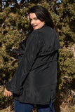 Plus Size Glossy Drawstring Hem Button-down Coach Jacket