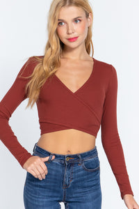 Surplice W/tie Rib Knit Top