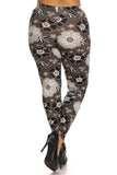 Plus Size Floral Graphic Printed Knit Legging With Elastic Waist Detail. High Waist Fit