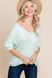 Solid Rib Modal Casual 3/4 Sleeves Dolman Sleeves Top