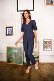 Navy Front Side Buckle Belt Detail Wrap Jumpsuit