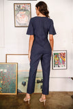 Navy Front Side Buckle Belt Detail Wrap Jumpsuit