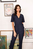 Navy Front Side Buckle Belt Detail Wrap Jumpsuit