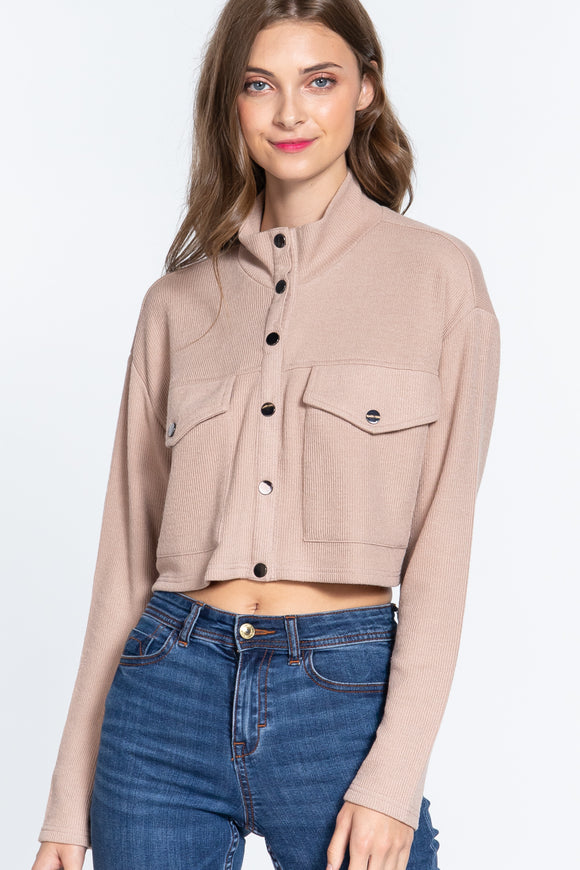 Long Slv Snap Button Crop Jacket