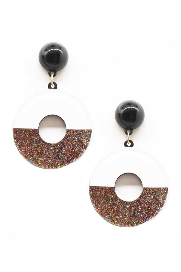 Resin Half Glitter Round Dangle Earring