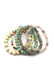 Wood Crystal Metal Bead Stretch Bracelet Set