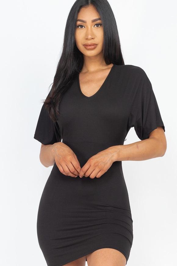 Dolman Sleeves Solid Mini Dress