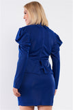 Plus Long Sleeve Victorian Steampunk Inspired V-neck Button Front Pleated Detail Mock Blazer Fitted Dress