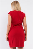 Plus Red Asymmetrical Neck Cross Zipper Front Detail Mini Dress