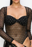 Diamond-patterned Sheer Bodysuit