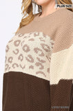 Color Block And Leopard Pattern Mixed Pullover Sweater