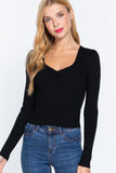 Shirring Sweatheart Neck Sweater