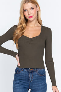 Shirring Sweatheart Neck Sweater