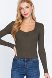 Shirring Sweatheart Neck Sweater