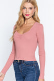 Shirring Sweatheart Neck Sweater