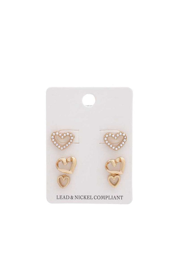 Pearl Triple Heart Earring Set