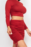 Ruched Side Crop Top & Drawstring Skirt Set