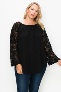 Solid Top Featuring Flattering Lace Bell Sleeves