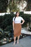 Plus Tan Ribbed Midi Skirt