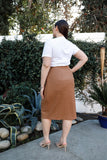 Plus Tan Ribbed Midi Skirt