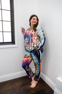 Plus Ivory Animal Multi Color Print Hooded Long Sleeve Top & Pants Set