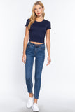 Short Slv Crew Neck Rib Crop Top