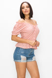 Peplum Eyelet Puff Sleeve Top