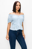 Peplum Eyelet Puff Sleeve Top