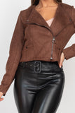 Cropped Zip-up Moto Suede Jacket