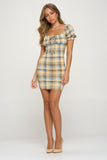 Puff Sleeves Plaid Mini Dress