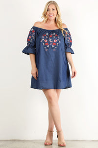 Plus Size Denim, Off Shoulder Short Dress